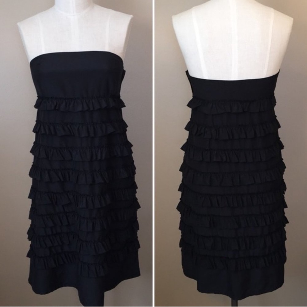 Gap Silk and Cotton Little Black Strapless Ruffle Party Dress Size 2 - Picture 2 of 15